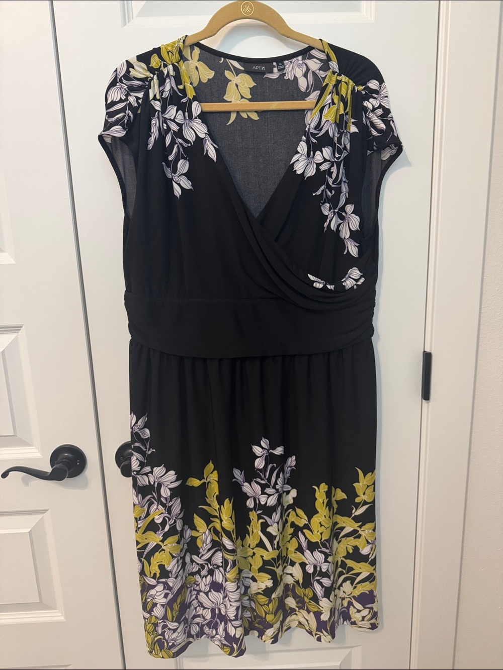 Apt. 9 Black Midi Dress with Yellow and White Floral Print